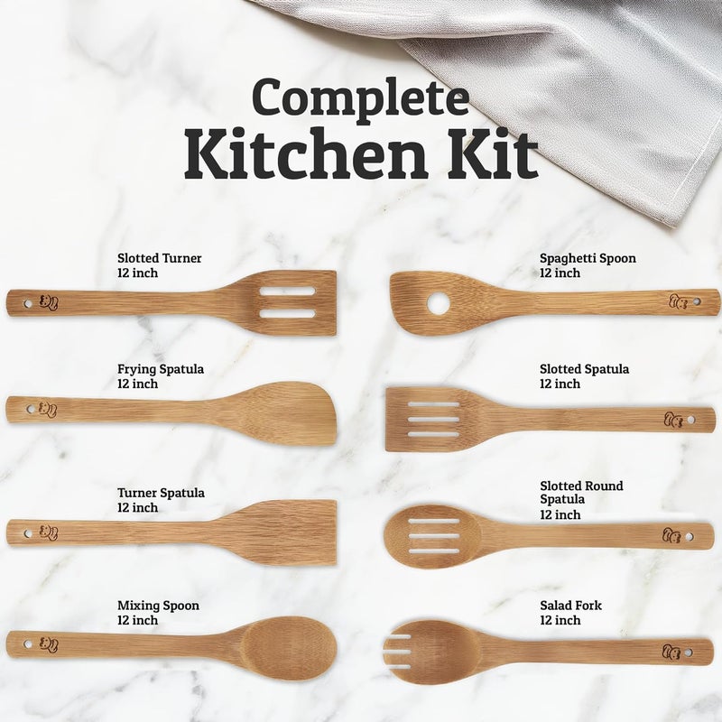 Priority Chef PriorityChef Wooden Spoons for Cooking, 8Pc Non Scratch Bamboo Cooking Utensils, Non-Toxic Wooden Utensil Set, Easy to Clean Kitchen Utensils Set for Everyday Use on All Cookware Types - Image 3